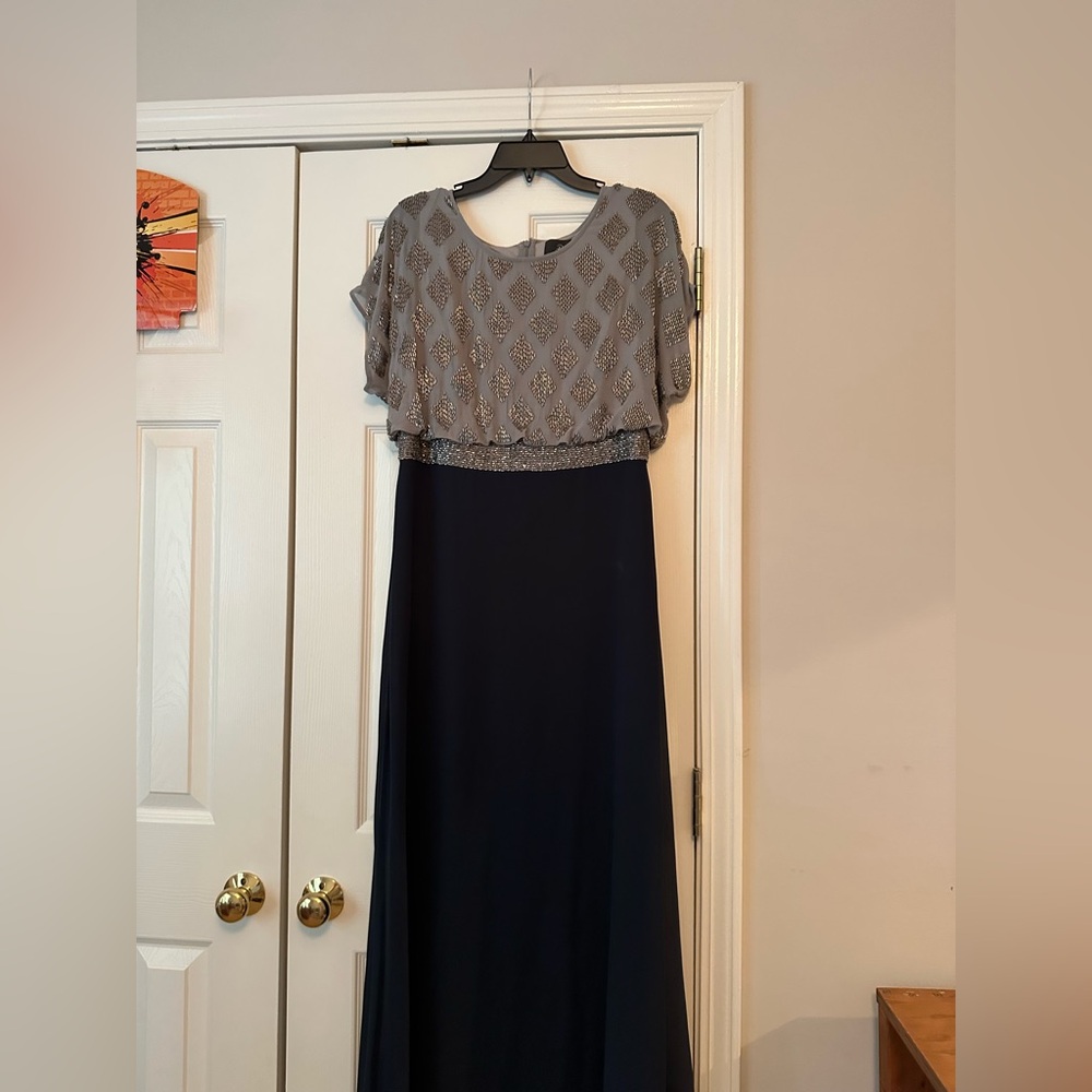 Adrianna Papell Silver Dress with Beaded Accents mother of the bride.